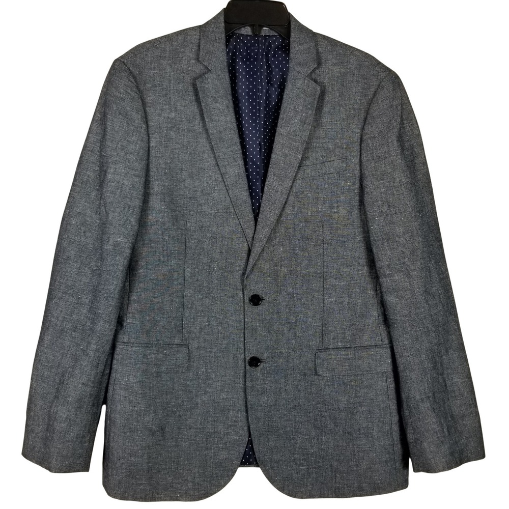 Express Photographer Fitted Blazer 40R Grey Linen Cotton Blend Two Button Jacket